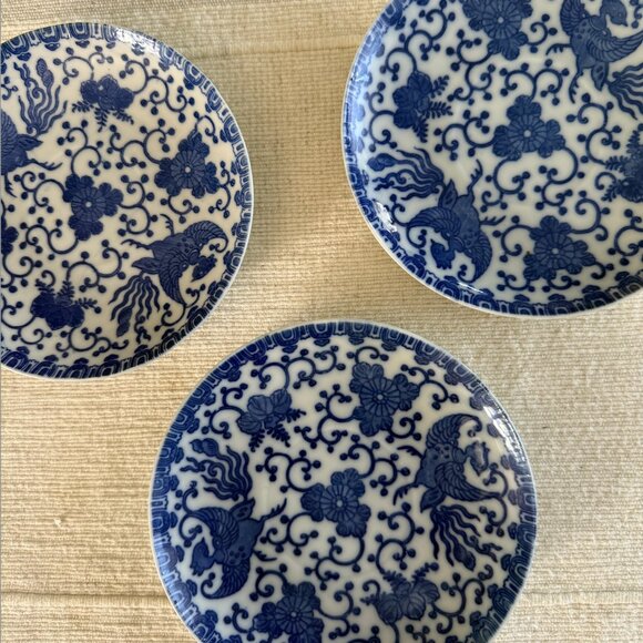 Japanese Blue & White Saucer with Phoenix and Floral Design - Used (3) - Picture 3 of 6